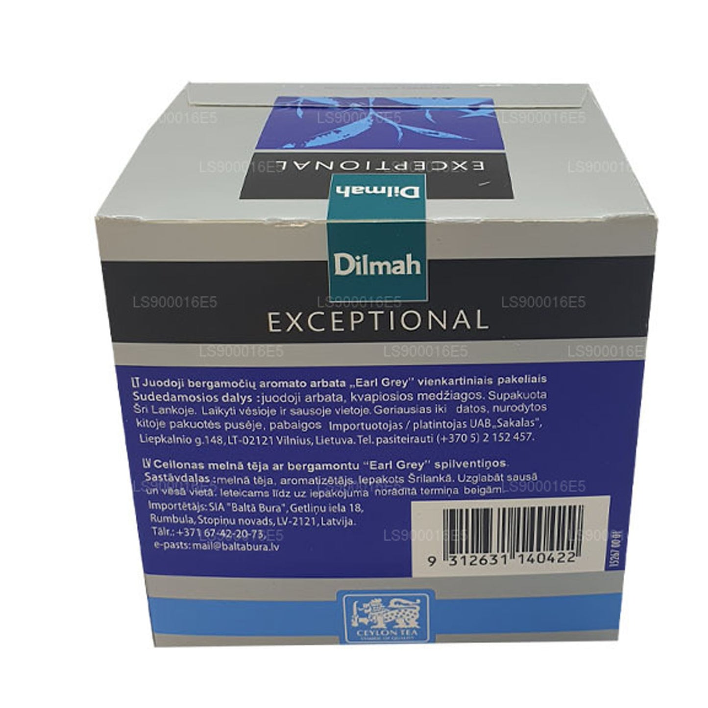 Té de hojas reales Dilmah Exceptional Elegant Earl Grey (40 g) 20 bolsitas de té
