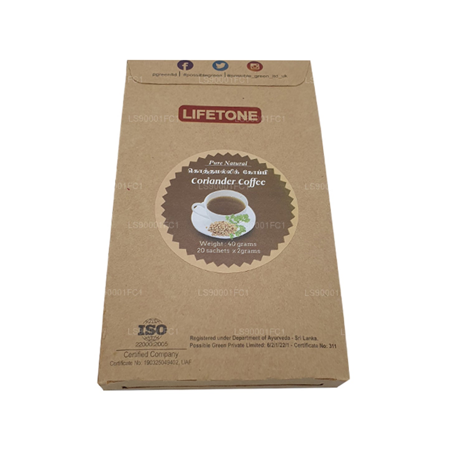 Café con Semillas de Cilantro Lifetone (40 g) 20 Sobres