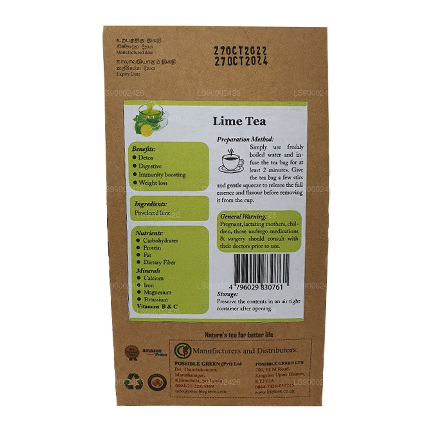 Té de lima Lifetone (30 g) 20 bolsitas de té