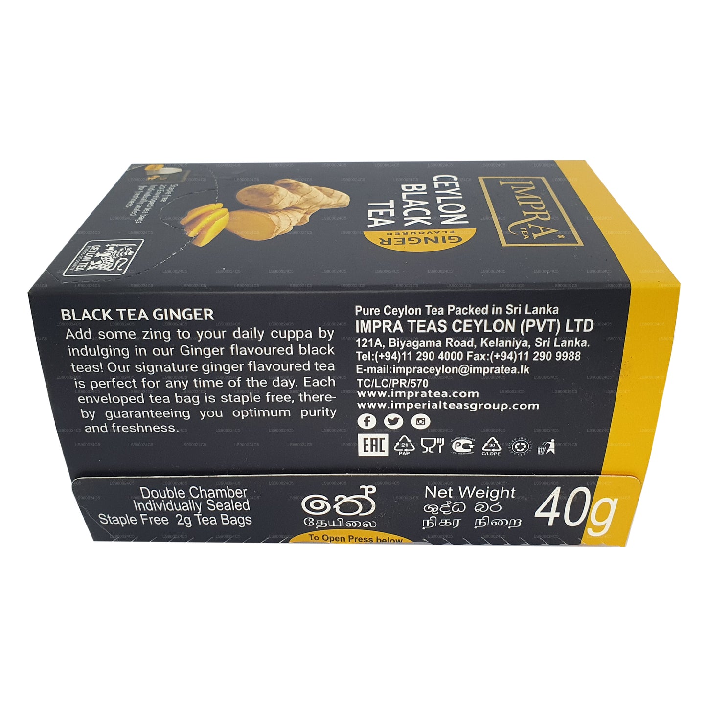 Paquete de 20 bolsitas de té Impra Ginger Foil (40 g)