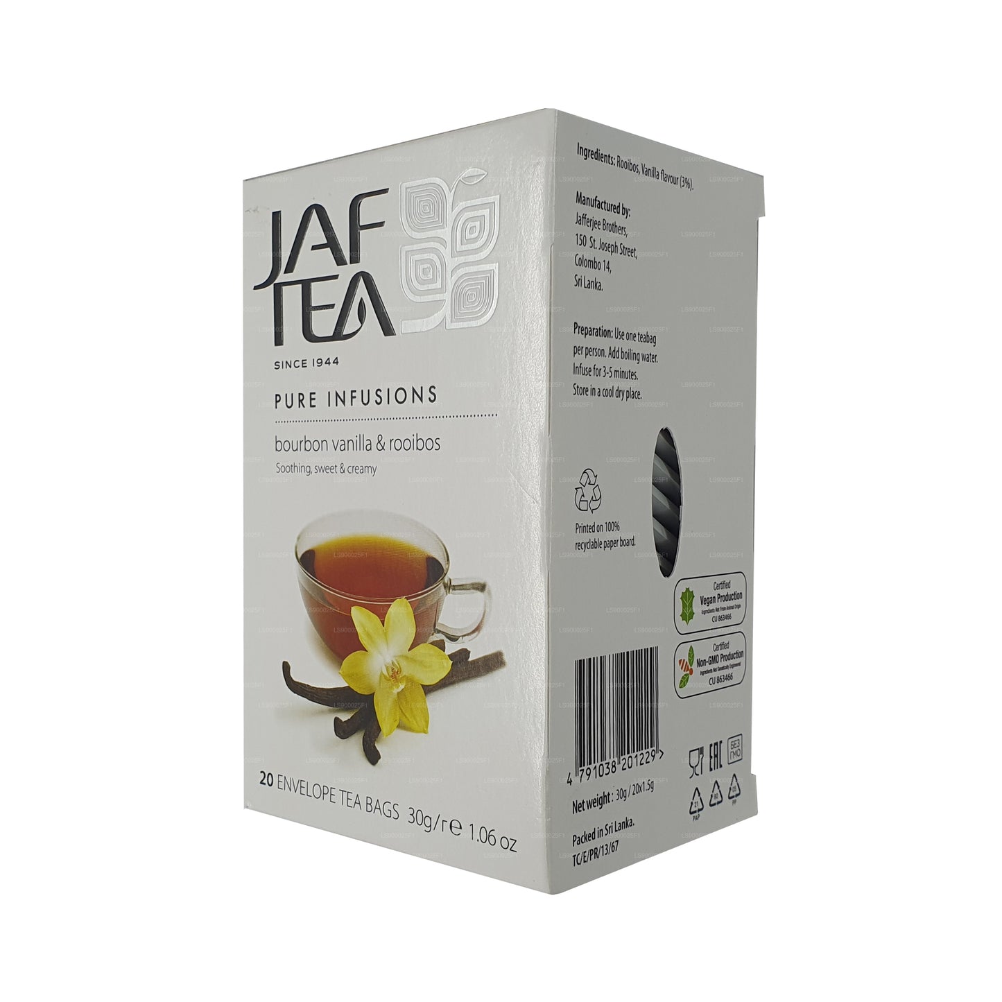 Jaf Tea Pure Infusions Collection Bourbon Vanilla Rooibos (30 g) 20 bolsitas de té