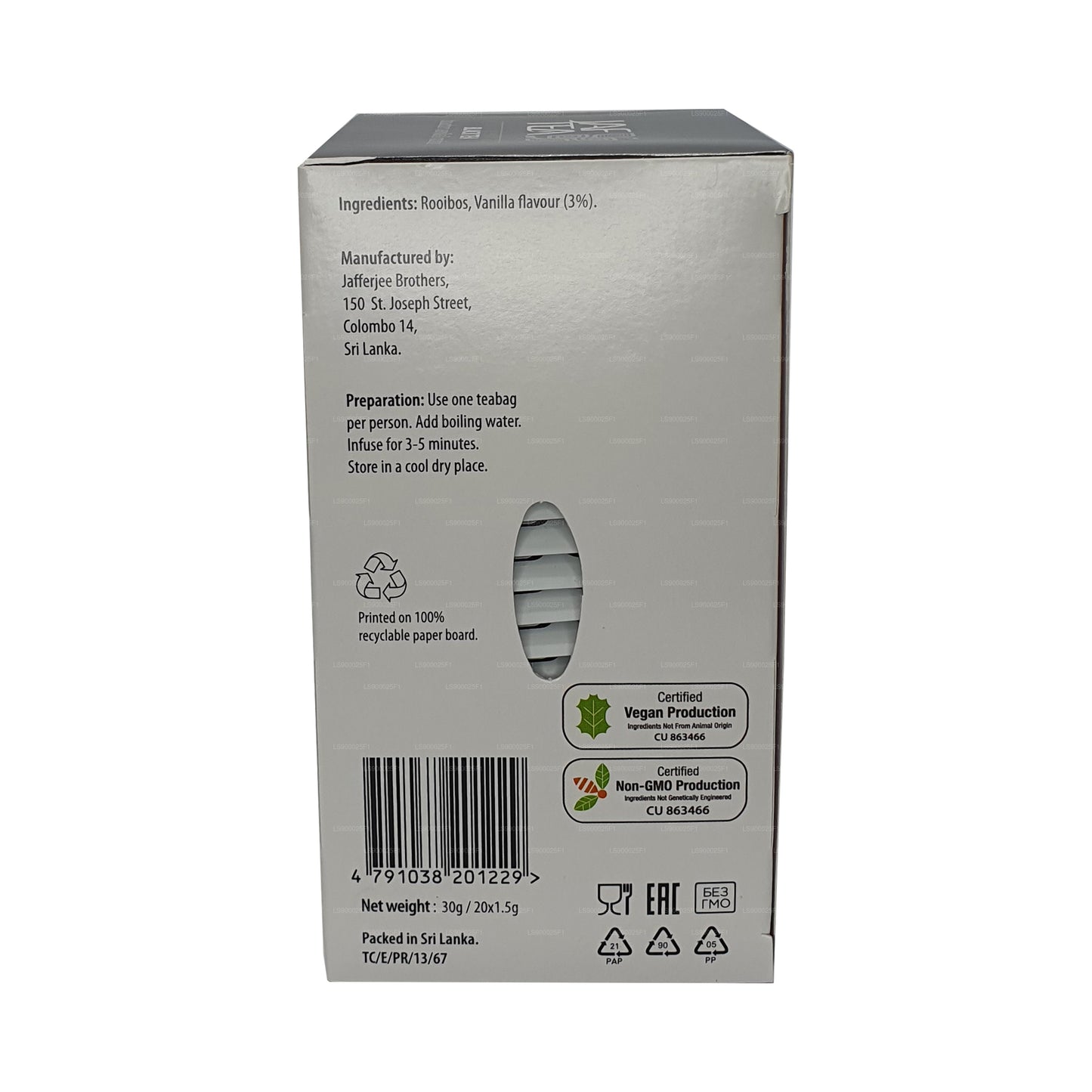 Jaf Tea Pure Infusions Collection Bourbon Vanilla Rooibos (30 g) 20 bolsitas de té