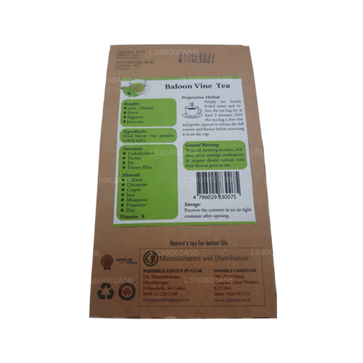 Té Lifetone Balloon Vine (30 g) 20 bolsitas de té