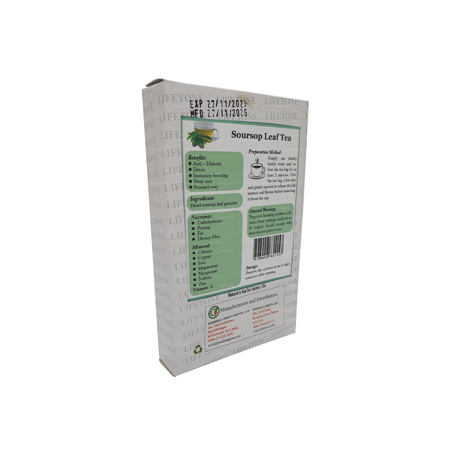 Té de hojas de guanábana Lifetone (30 g), 20 bolsitas de té