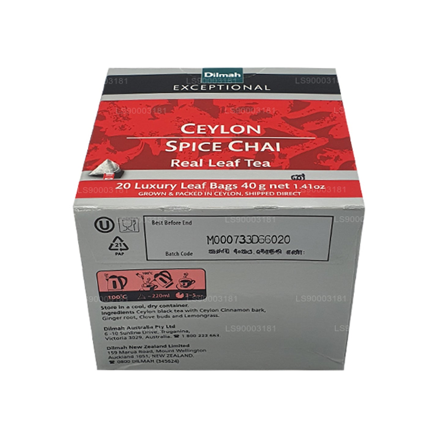 Dilmah Exceptional Ceylon Spice Chai (40 g) 20 bolsitas de té