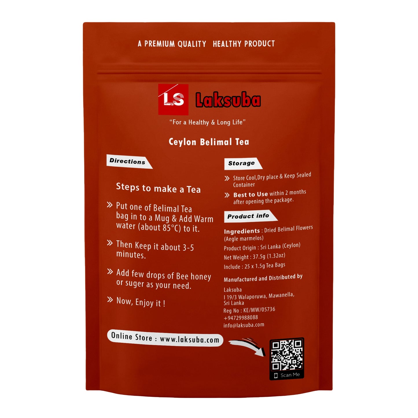Té Laksuba Ceylon Belimal (37,5 g) 25 bolsitas