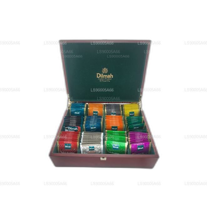 Presentador de madera de lujo Dilmah con tapa (12 variedades)
