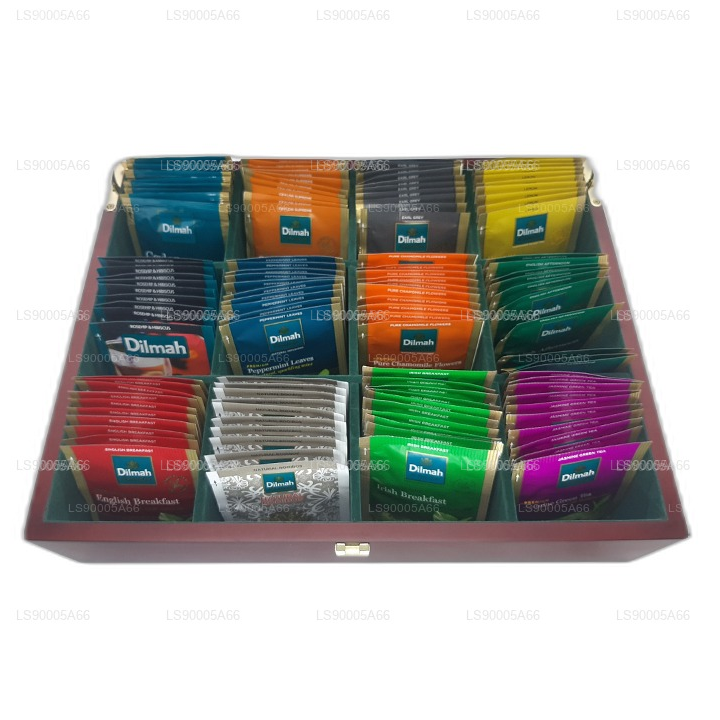 Presentador de madera de lujo Dilmah con tapa (12 variedades)