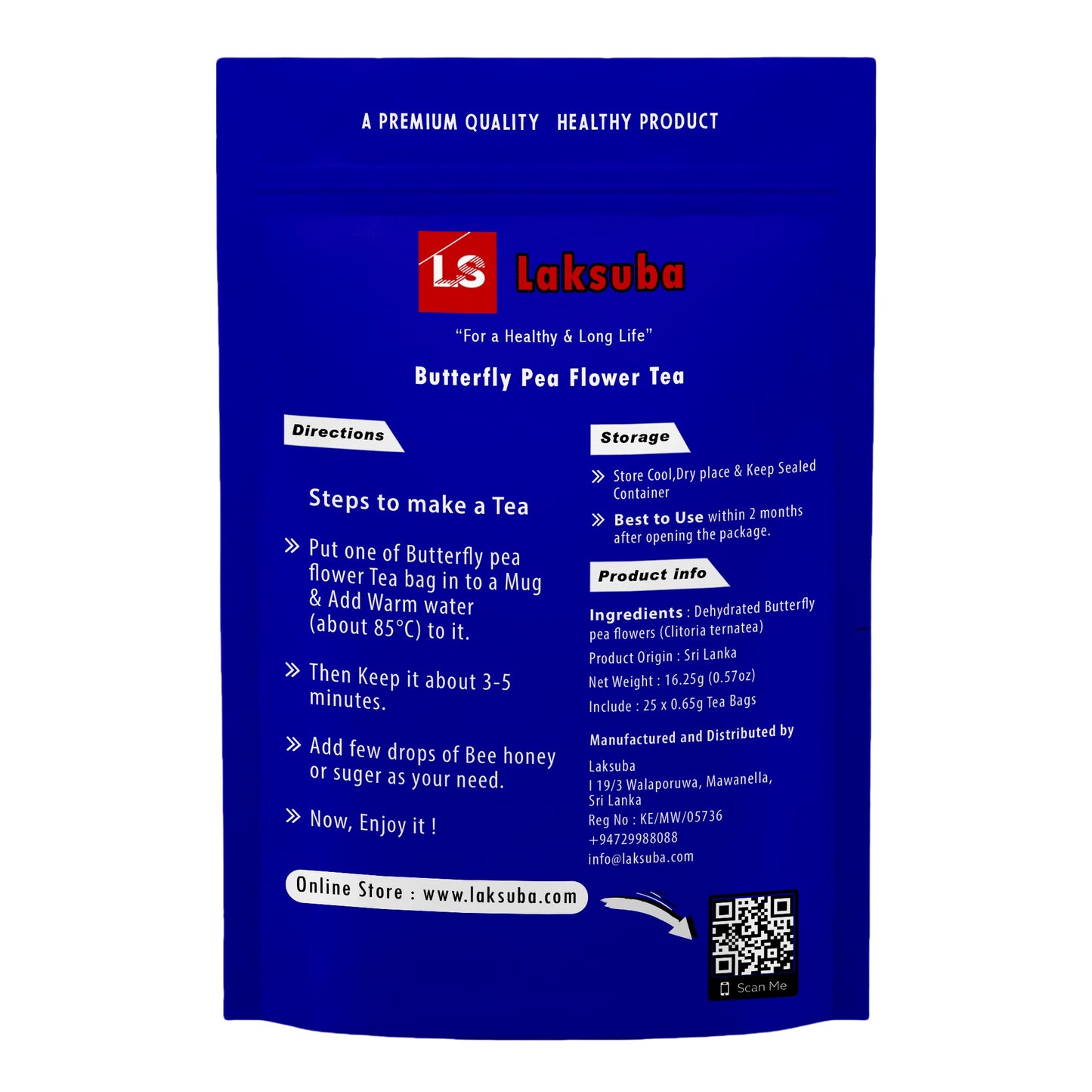 Té de flor de guisante mariposa de Ceilán Laksuba (16,25 g) 25 bolsitas