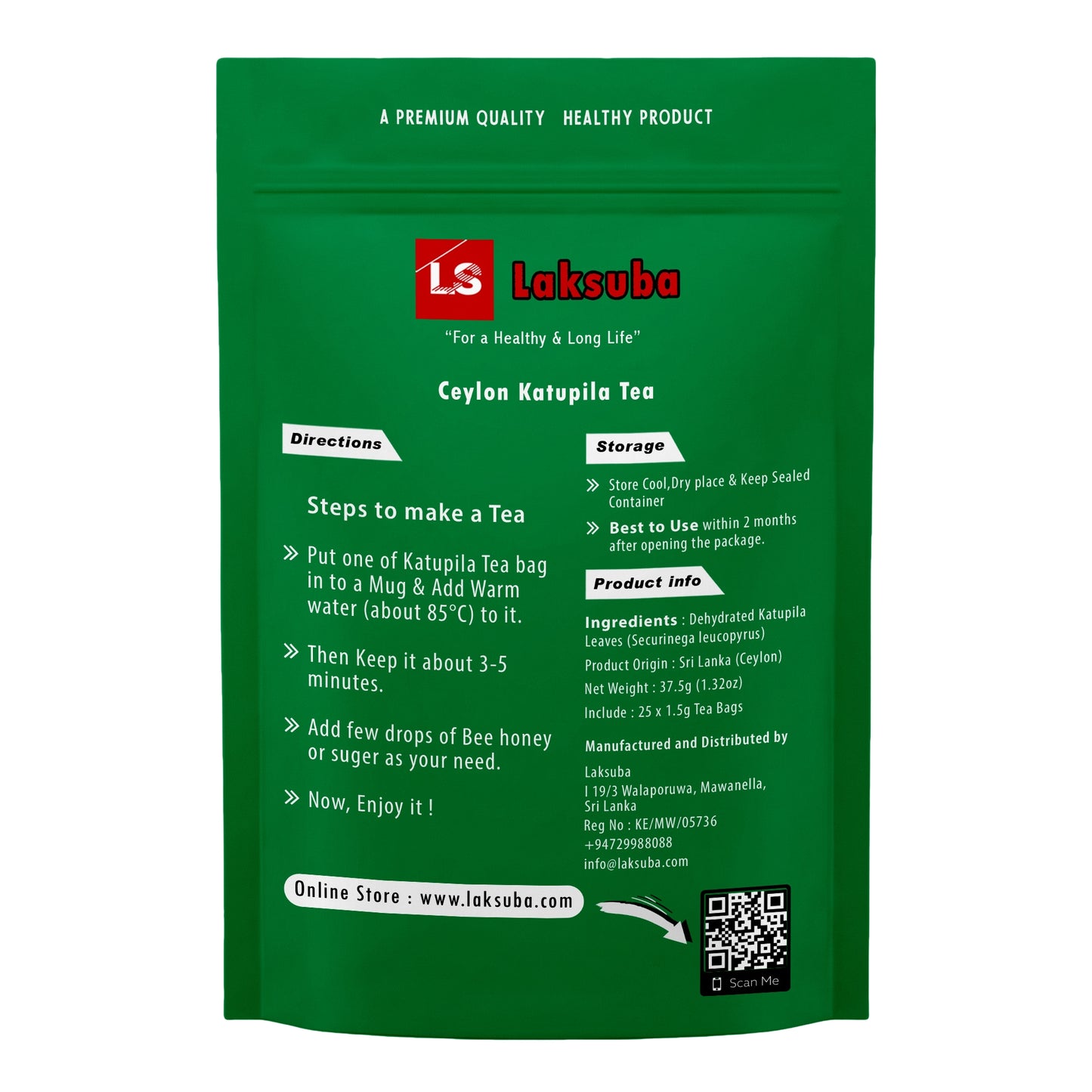 Té Laksuba Ceylon Katupila (37,5 g) 25 bolsitas