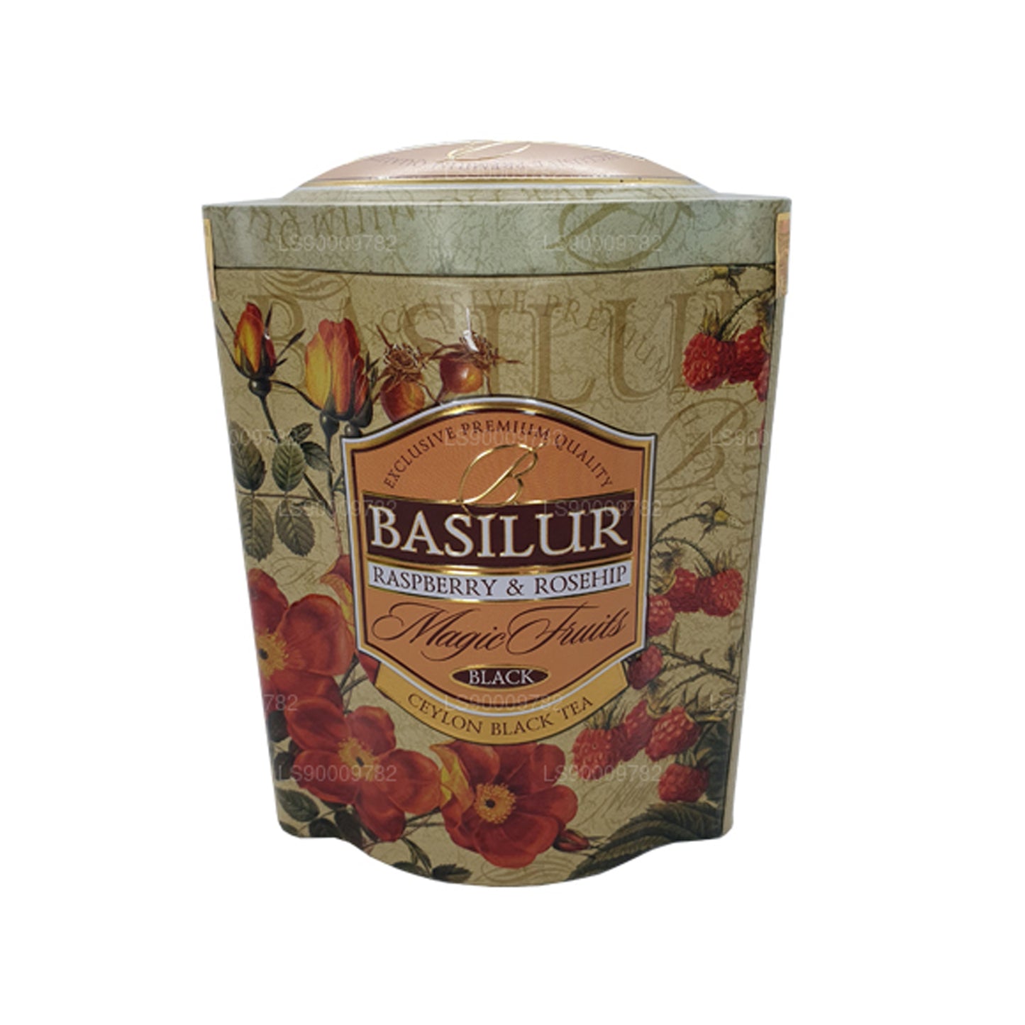 Caja de lata Basilur Magic Fruits de frambuesa y rosa mosqueta (100 g)