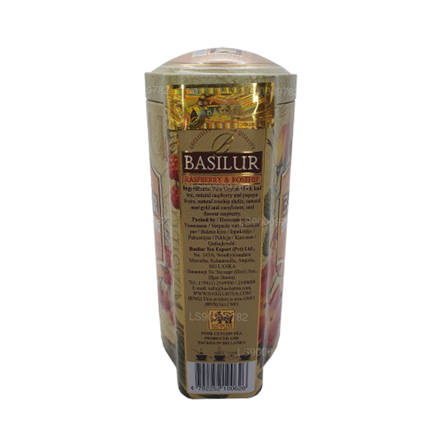 Caja de lata Basilur Magic Fruits de frambuesa y rosa mosqueta (100 g)