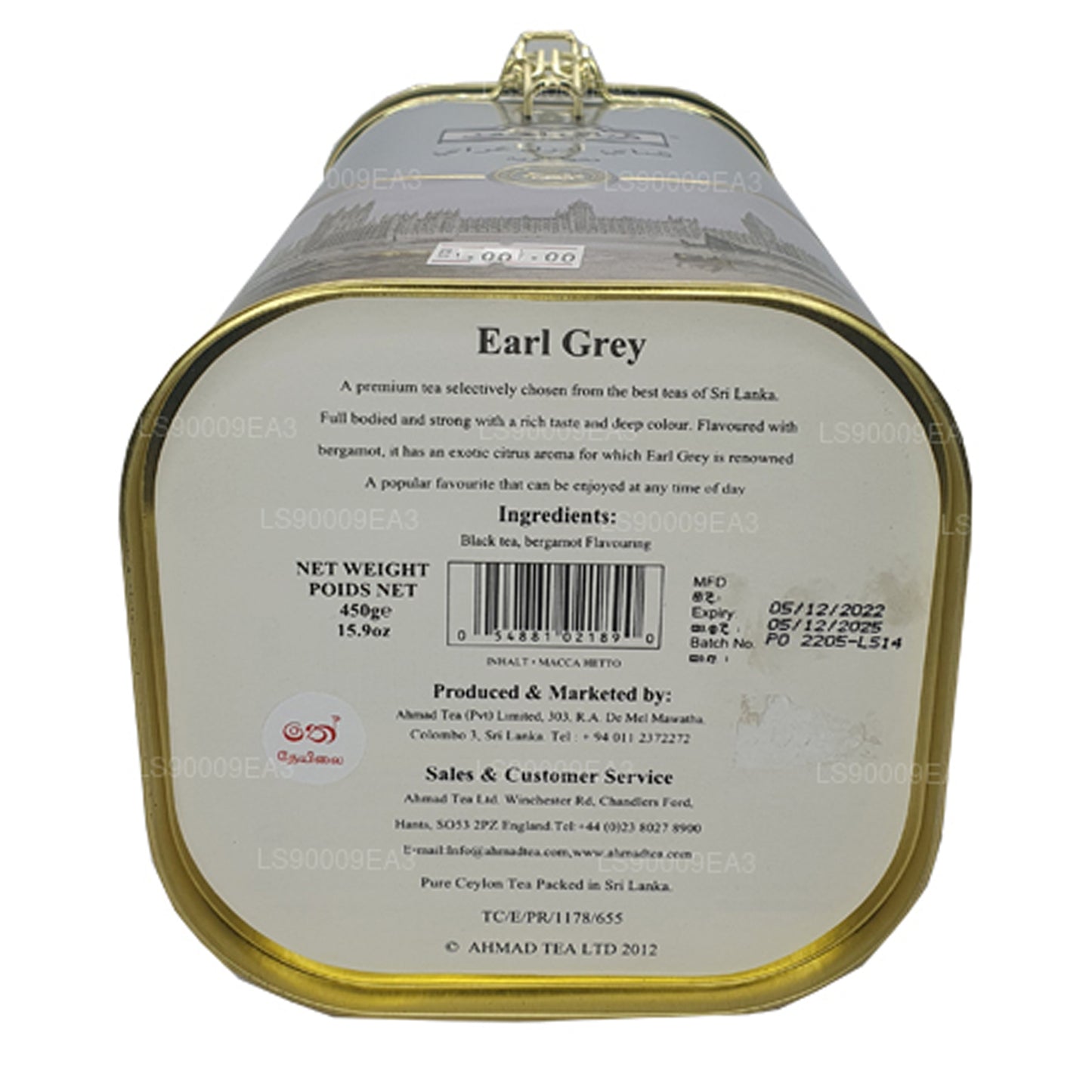 Té negro Ahamad Earl Grey con sabor a bergamota (450 g)