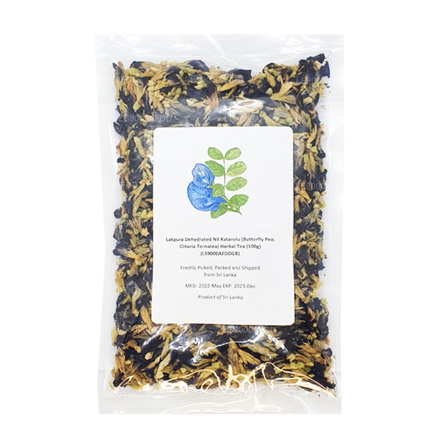 Té de hierbas Lakpura deshidratado Nil Katarolu (arveja mariposa; Clitoria Ternatea) (40 g)