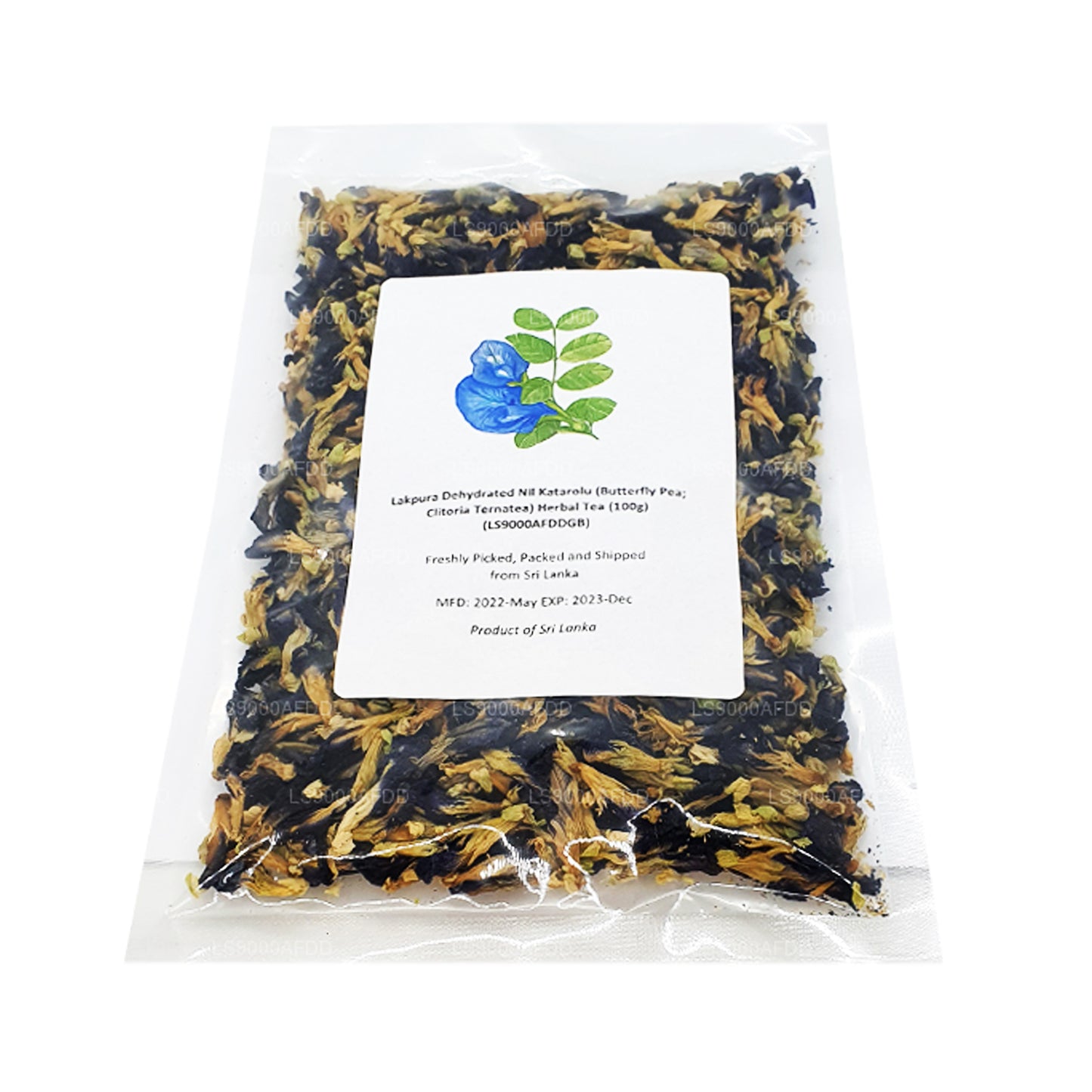 Té de hierbas Lakpura deshidratado Nil Katarolu (arveja mariposa; Clitoria Ternatea) (40 g)