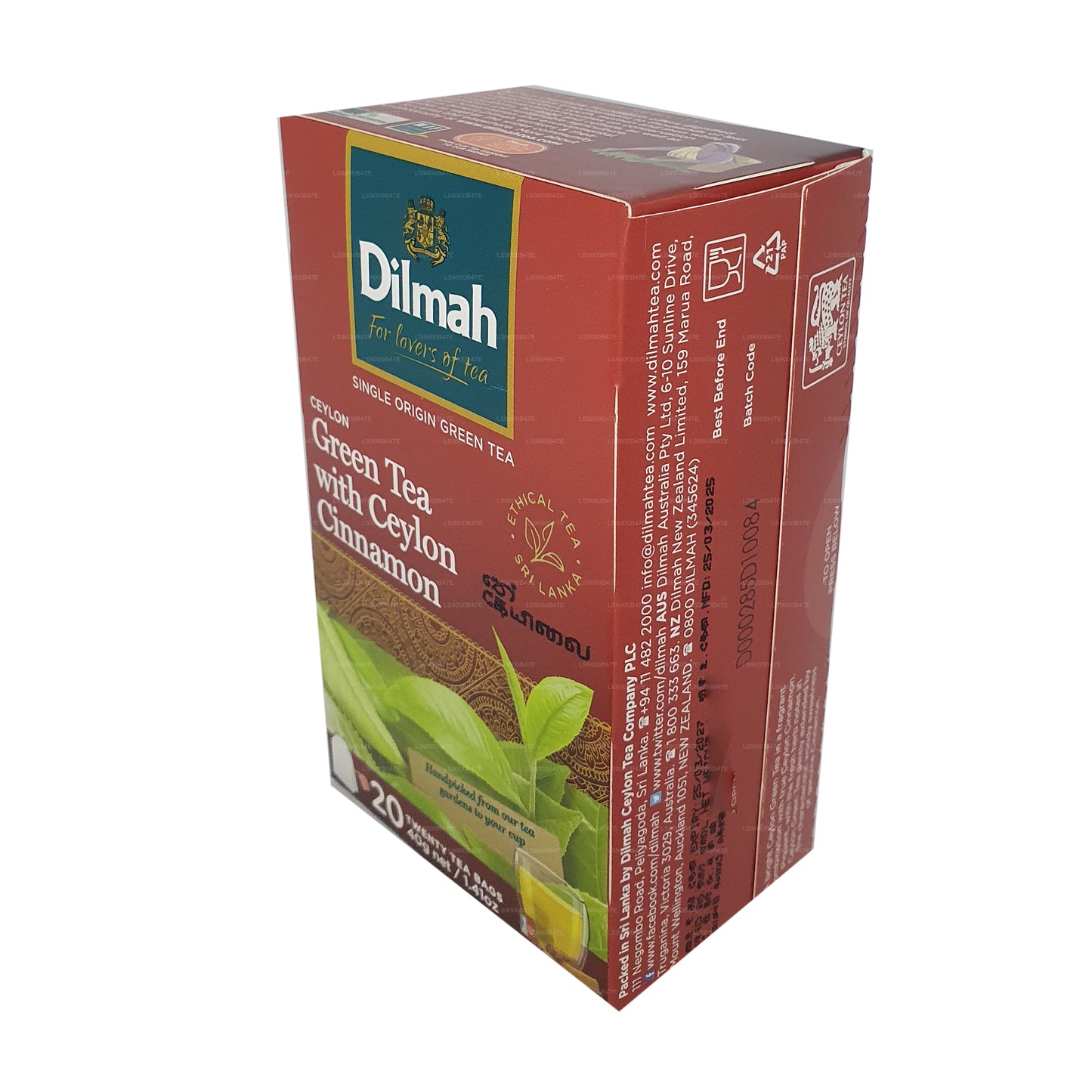 Té verde de Ceilán Dilmah con canela de Ceilán (40 g) 20 bolsitas de té