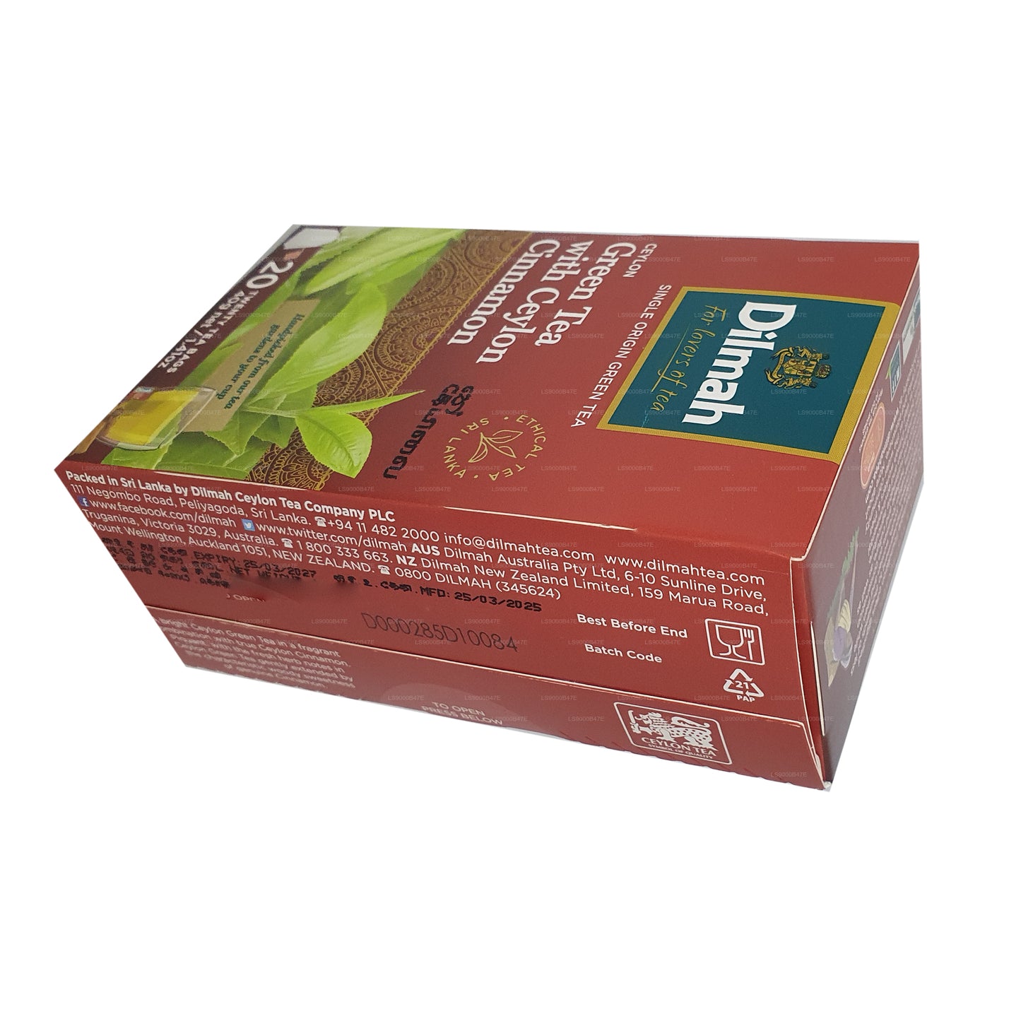 Té verde de Ceilán Dilmah con canela de Ceilán (40 g) 20 bolsitas de té