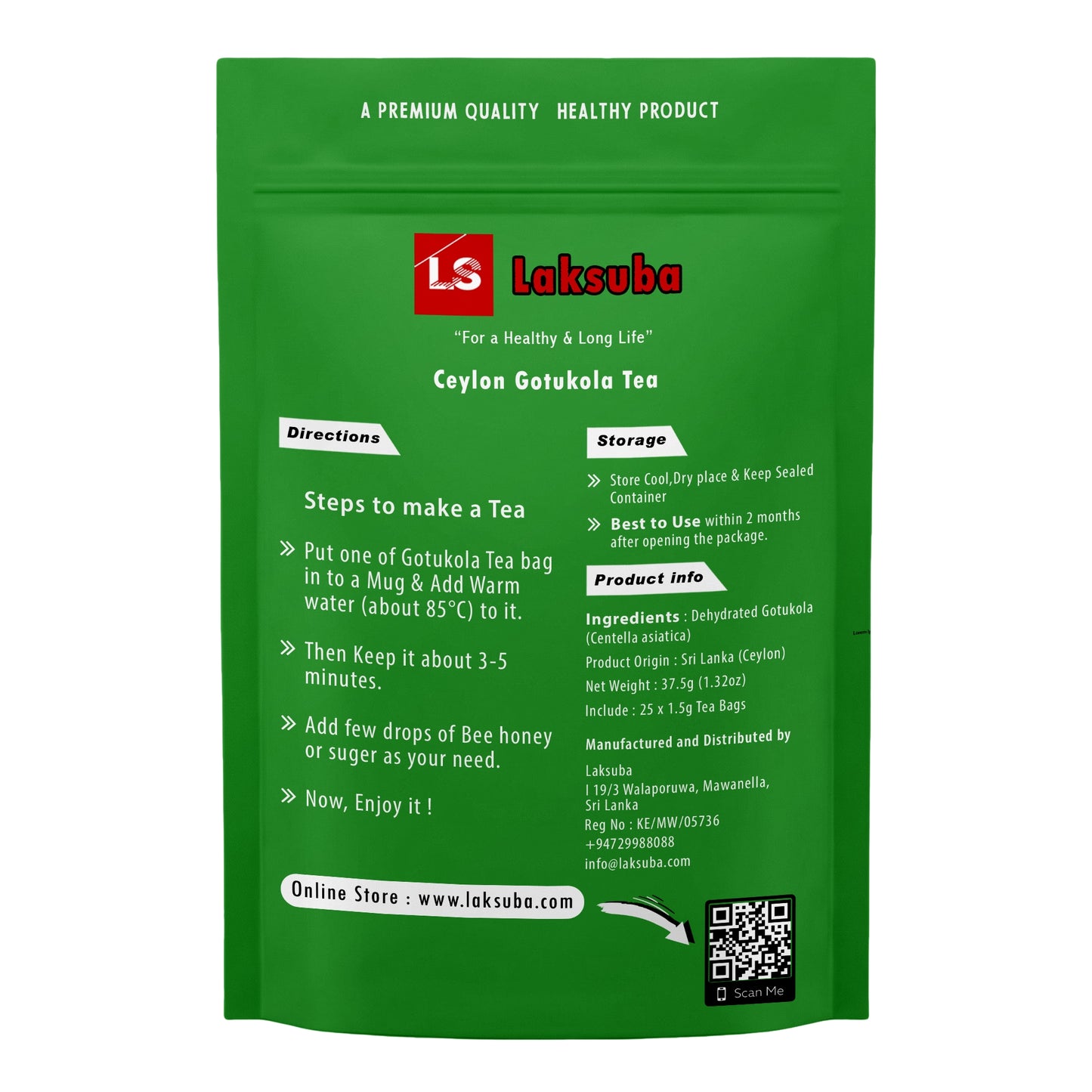 Té Laksuba Ceylon Gotukola (37,5 g) 25 bolsitas