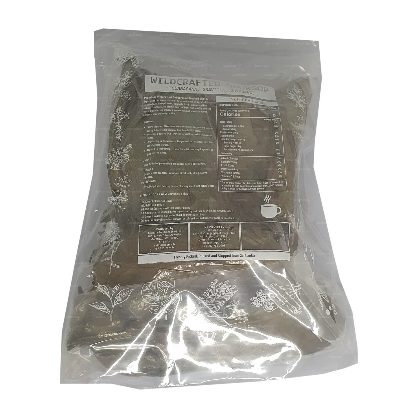 Hojas Deshidratadas Enteras de Guanábana Silvestre Lakpura® (Guanabana, Graviola, Guyabano)