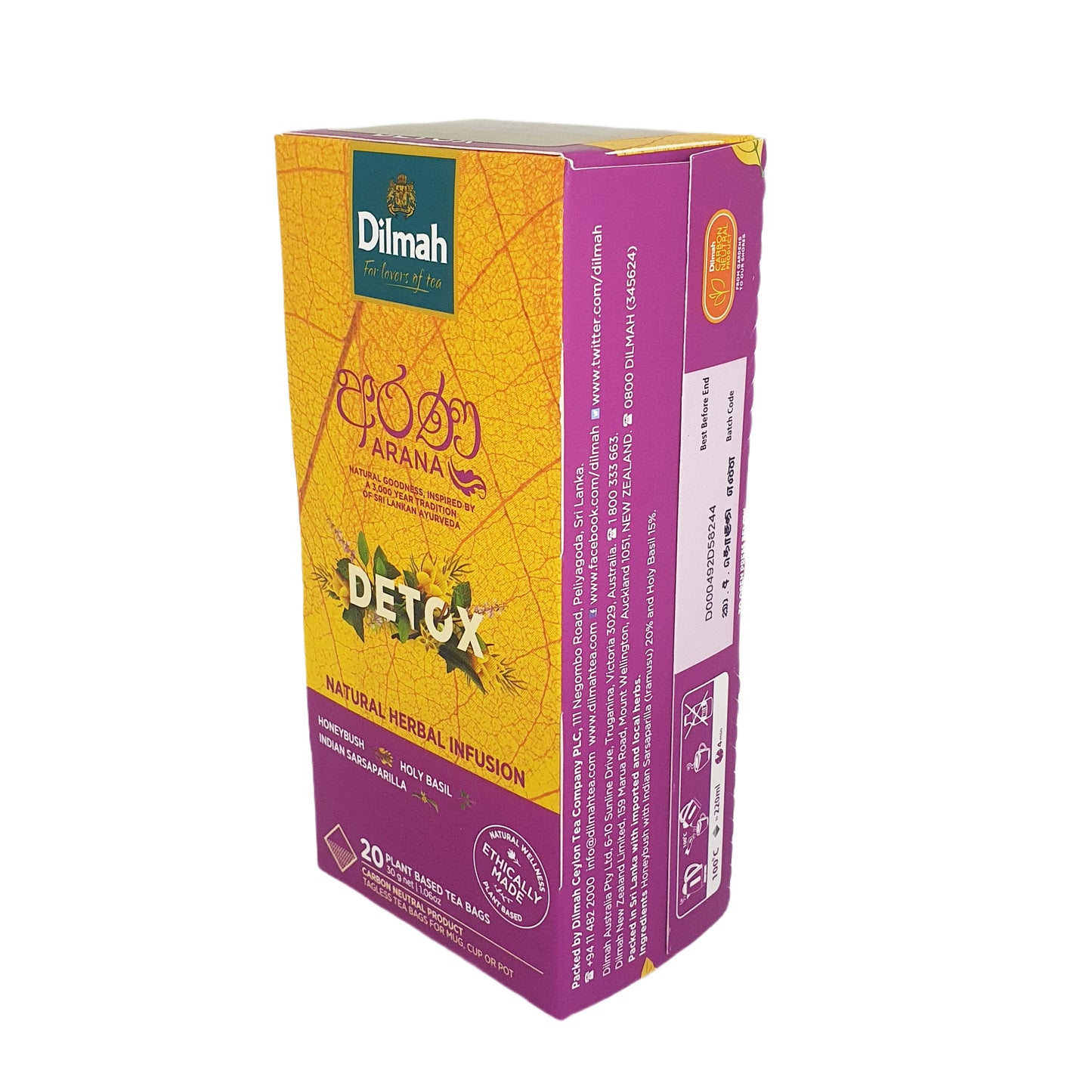 Infusión de hierbas naturales Dilmah Arana Detox (20 bolsitas de té sin etiqueta)