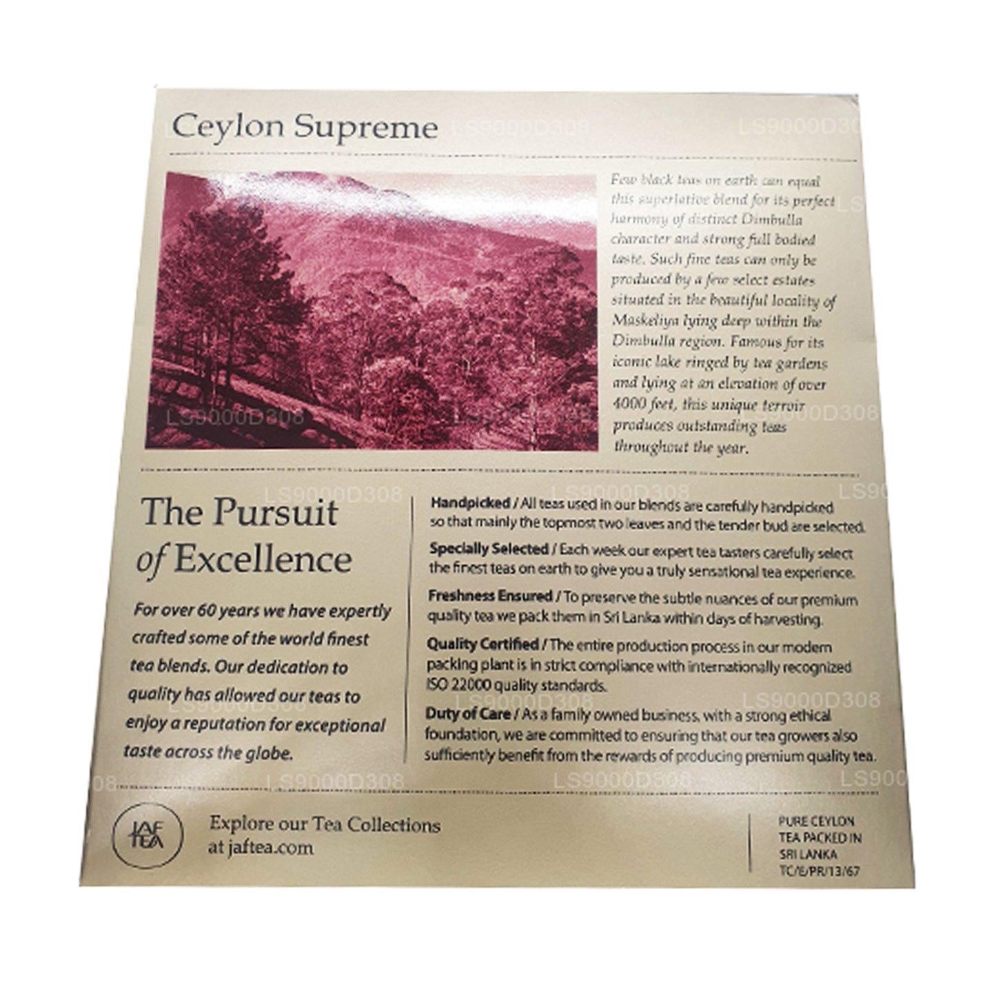 Cadena y etiqueta de té Jaf Tea Classic Gold Collection Ceylon Supreme, 100 bolsas de té (200 g)