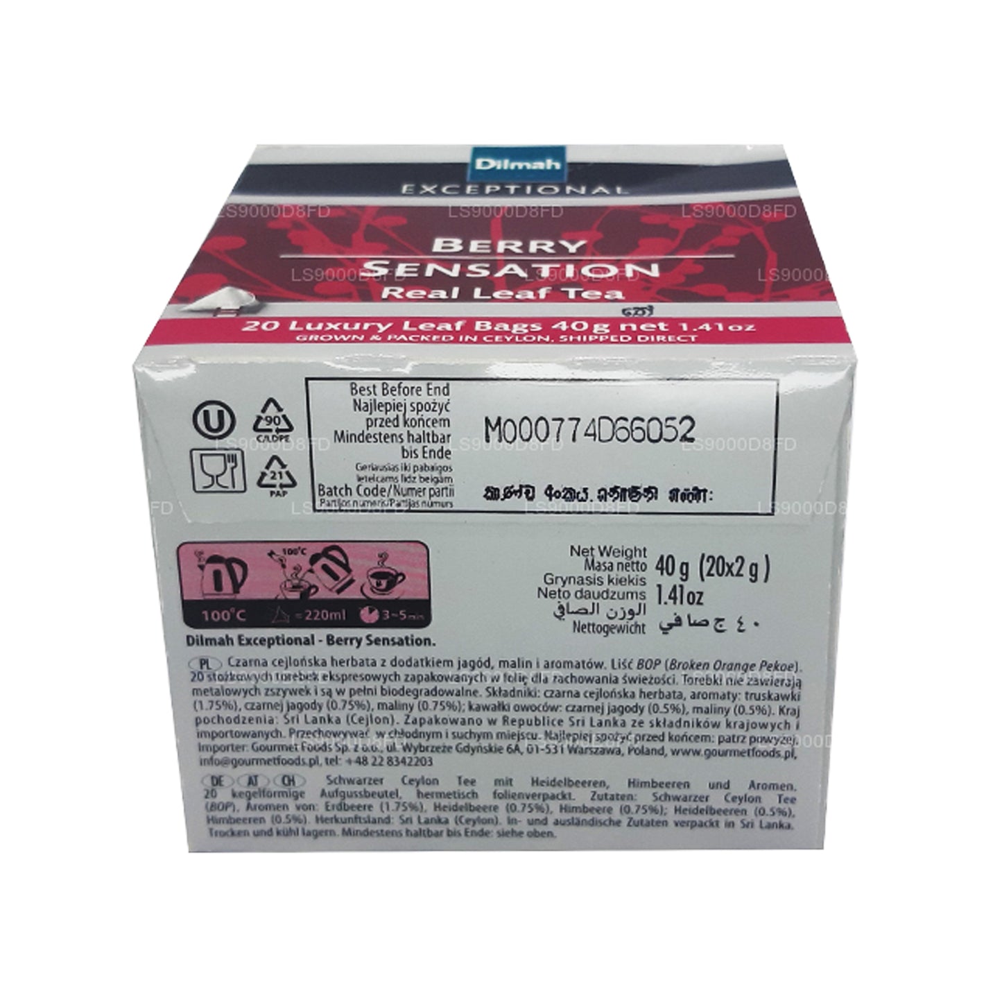 Té de hojas reales Dilmah Exceptional Berry Sensation (40 g) 20 bolsas de té