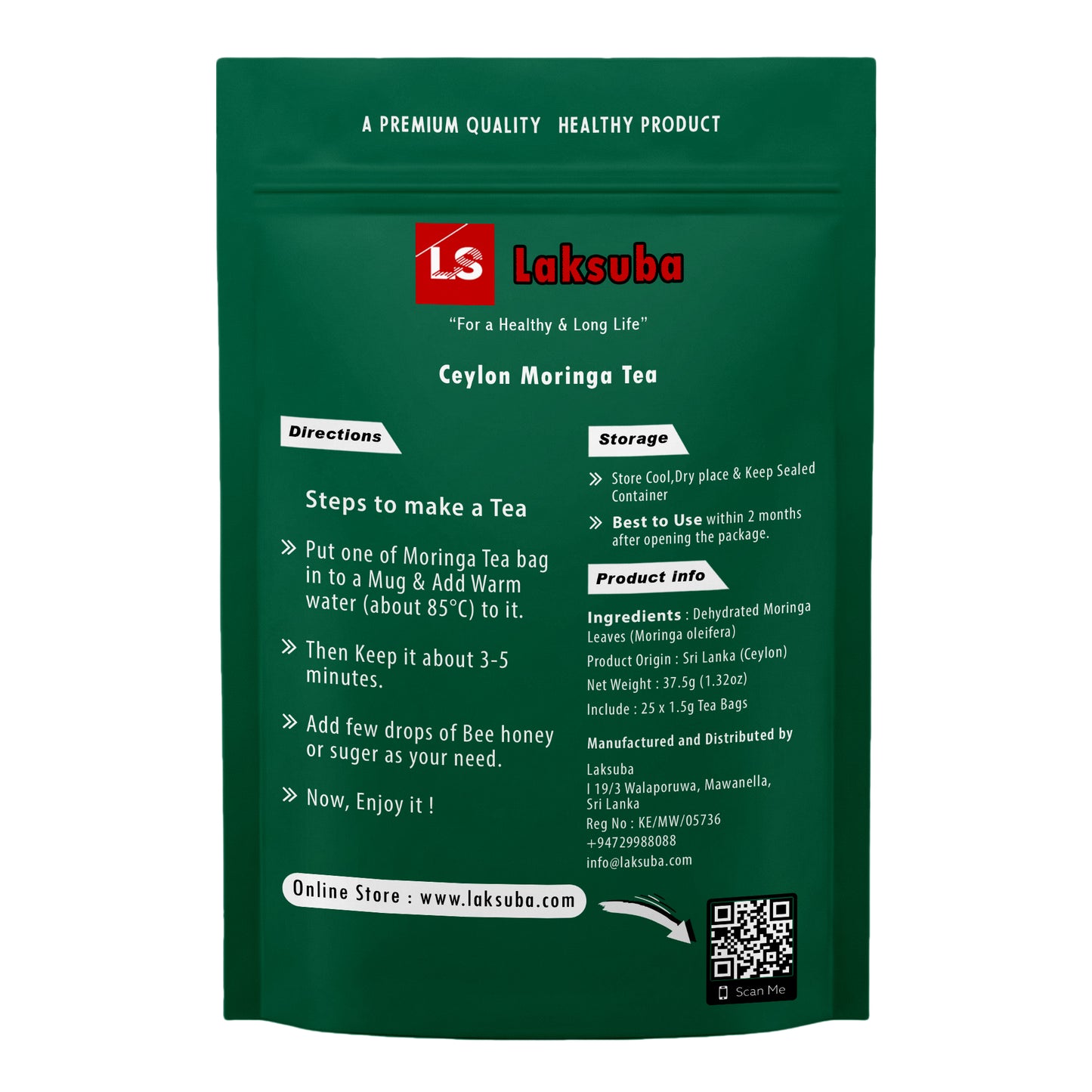 Té de Moringa de Ceilán Laksuba (37,5 g) 25 bolsitas
