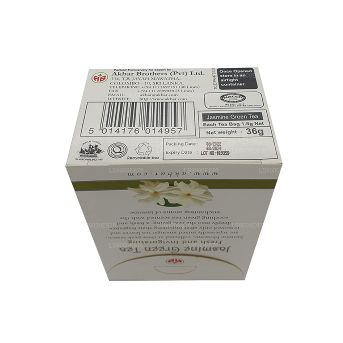 Té verde de jazmín Akbar (36 g) 20 bolsitas de té
