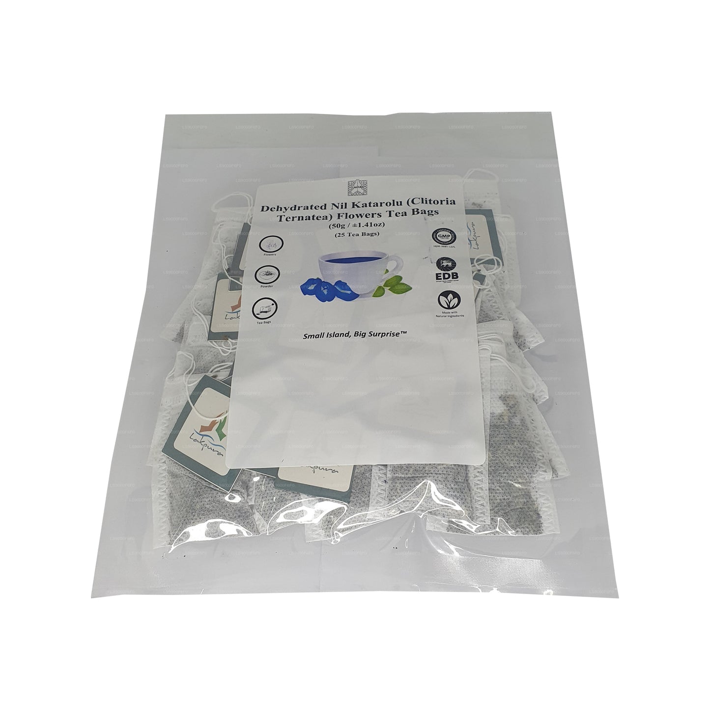 Bolsitas de té de flor de guisante mariposa deshidratada Lakpura® (Nil Katarolu; Clitoria Ternatea) (25 bolsitas)