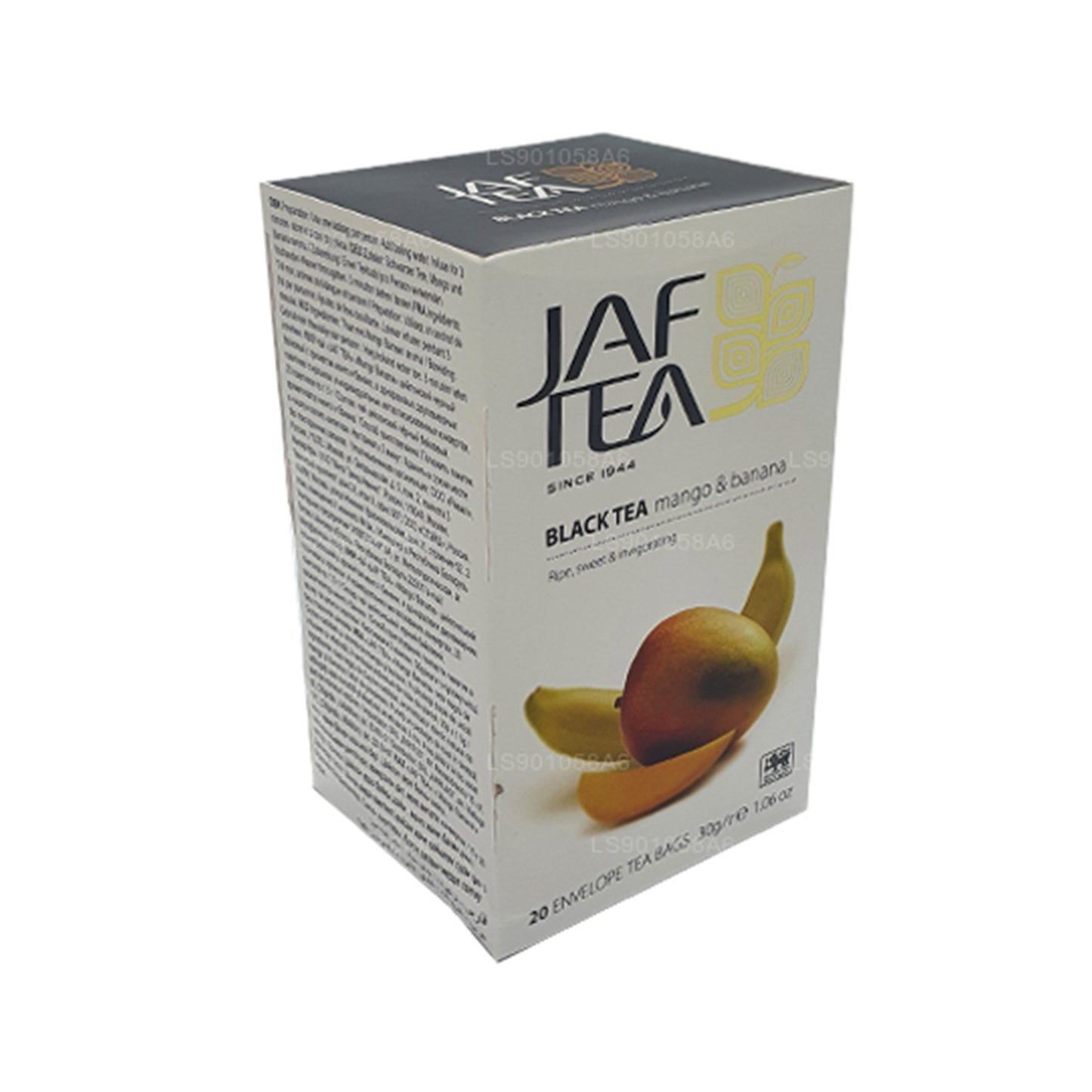 Jaf Tea Pure Fruits Collection, té negro, mango y plátano (30 g), 20 bolsitas