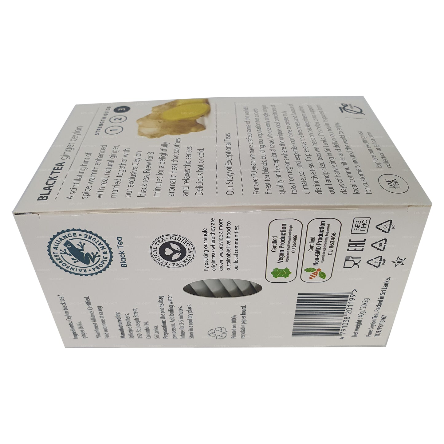 Colección Pure Spice de Jaf Tea, té negro, jengibre, Ceilán (40 g), 20 bolsitas de té