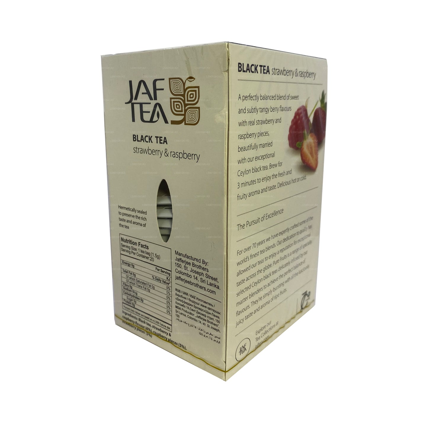 Té negro de fresa y frambuesa Jaf Tea Pure Fruits Collection (30 g), 20 bolsitas de té