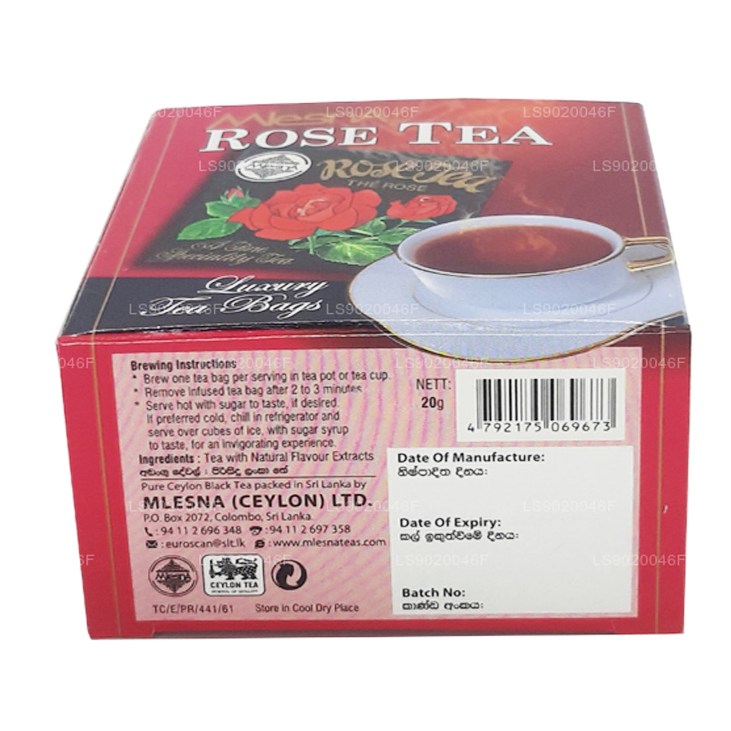 Té de rosas Mlesna (20 g), 10 bolsas de té de lujo