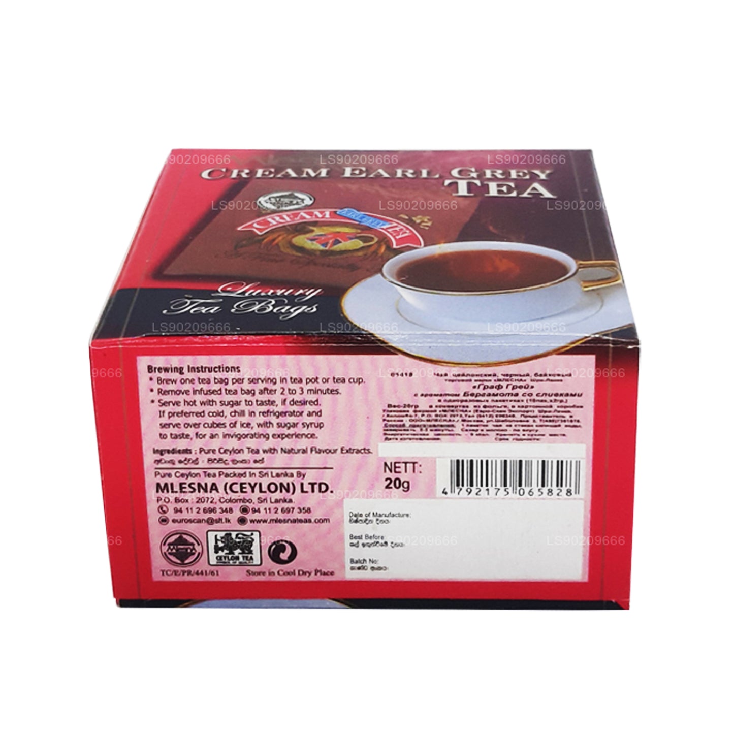 Té Mlesna Cream Earl Grey (20 g), 10 bolsitas de té de lujo