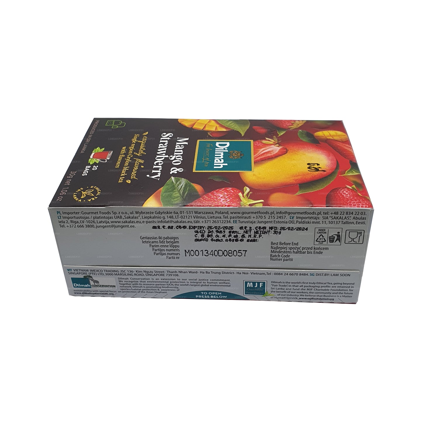 Té Dilmah con sabor a mango y fresa (30 g) 20 bolsitas de té