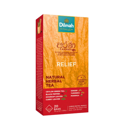 Té verde a base de hierbas naturales Dilmah Arana Relief (20 bolsitas de té sin etiqueta)