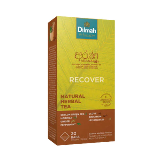 Té verde a base de hierbas naturales Dilmah Arana Recover (20 bolsas de té sin etiqueta)