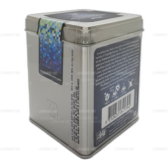 Tarro de té blanco Dilmah serie T VSRT de Ceilán con puntas plateadas (40 g), hojas sueltas