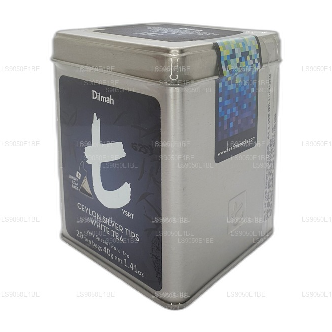 Tarro de té blanco Dilmah serie T VSRT de Ceilán con puntas plateadas (40 g), hojas sueltas