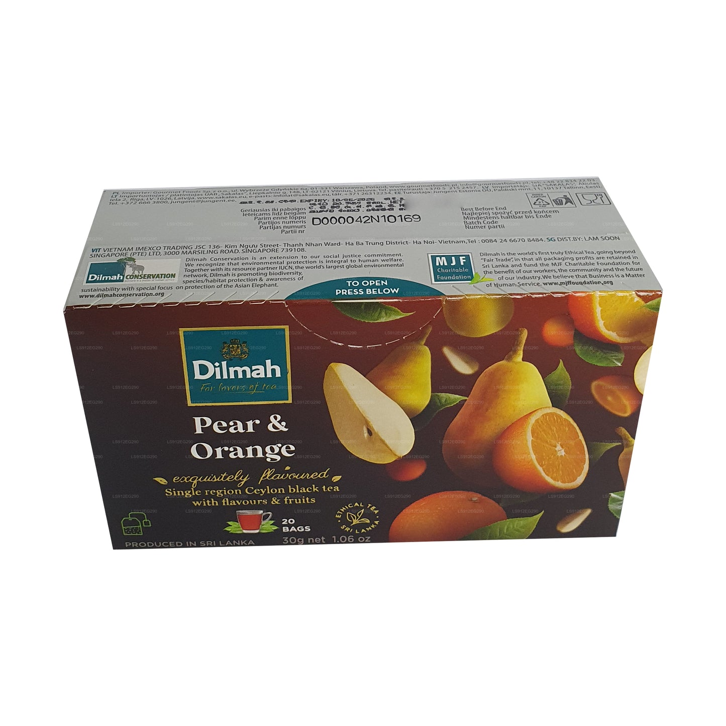 Té negro de Ceilán Dilmah con sabor a pera y naranja (30 g) 20 bolsitas de té