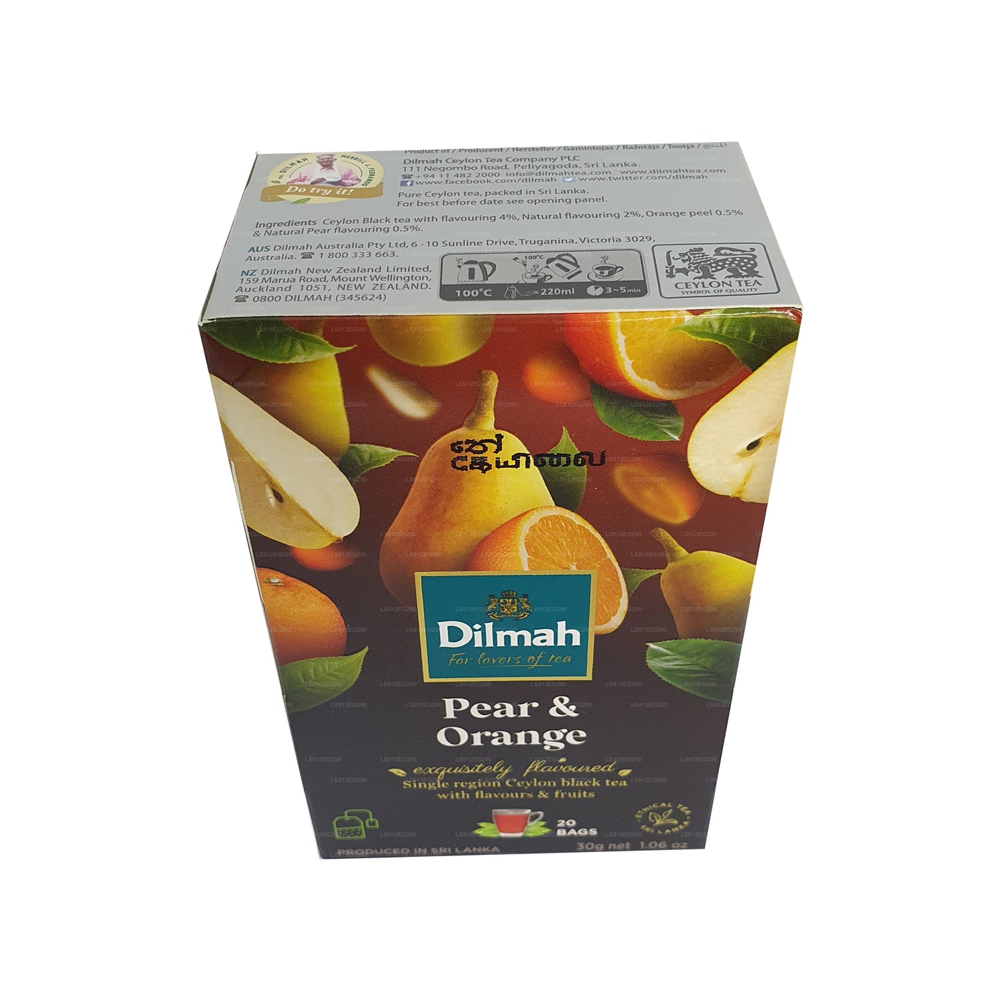Té negro de Ceilán Dilmah con sabor a pera y naranja (30 g) 20 bolsitas de té