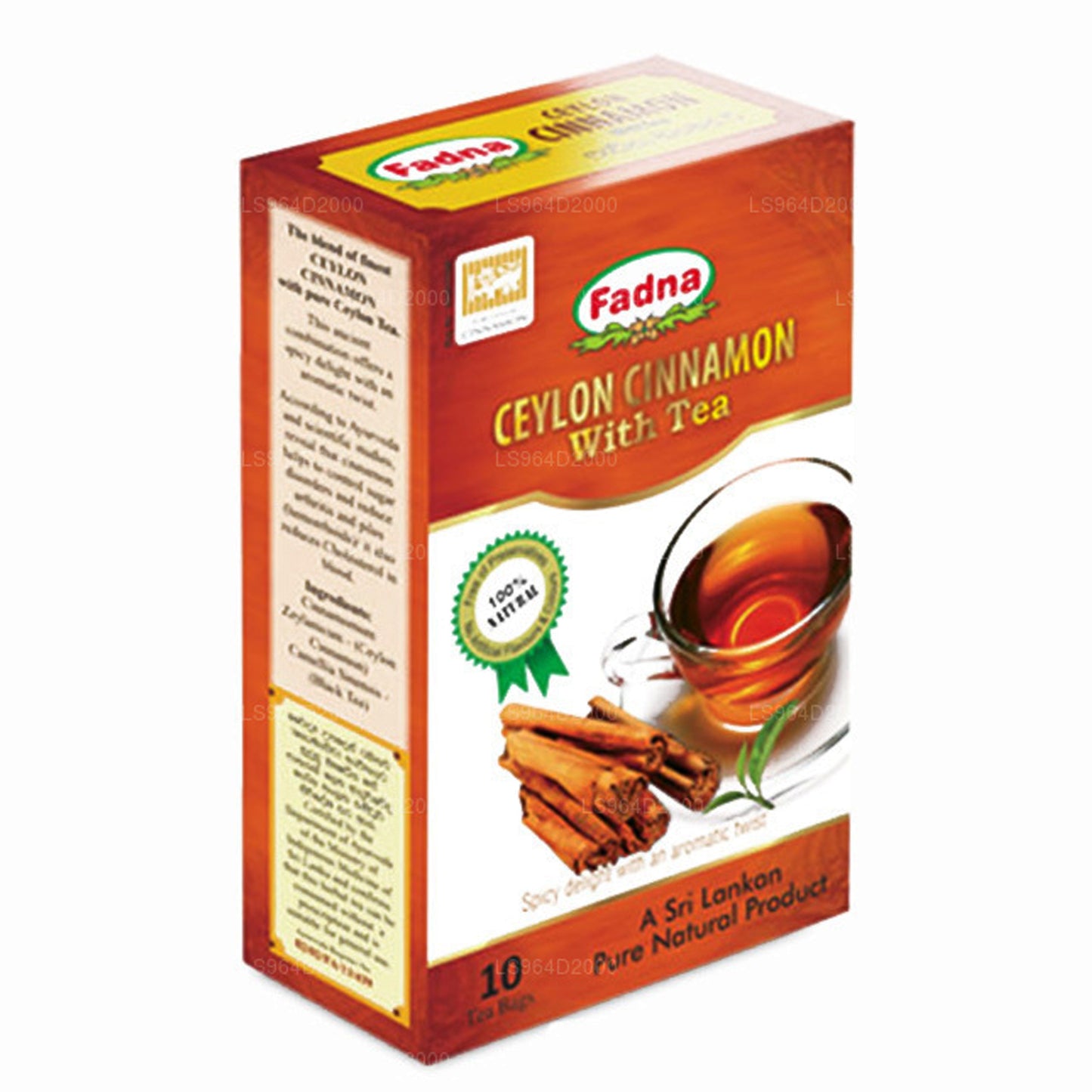 Té de hierbas de canela y canela Fadna de Ceilán (20 g) 10 bolsitas de té