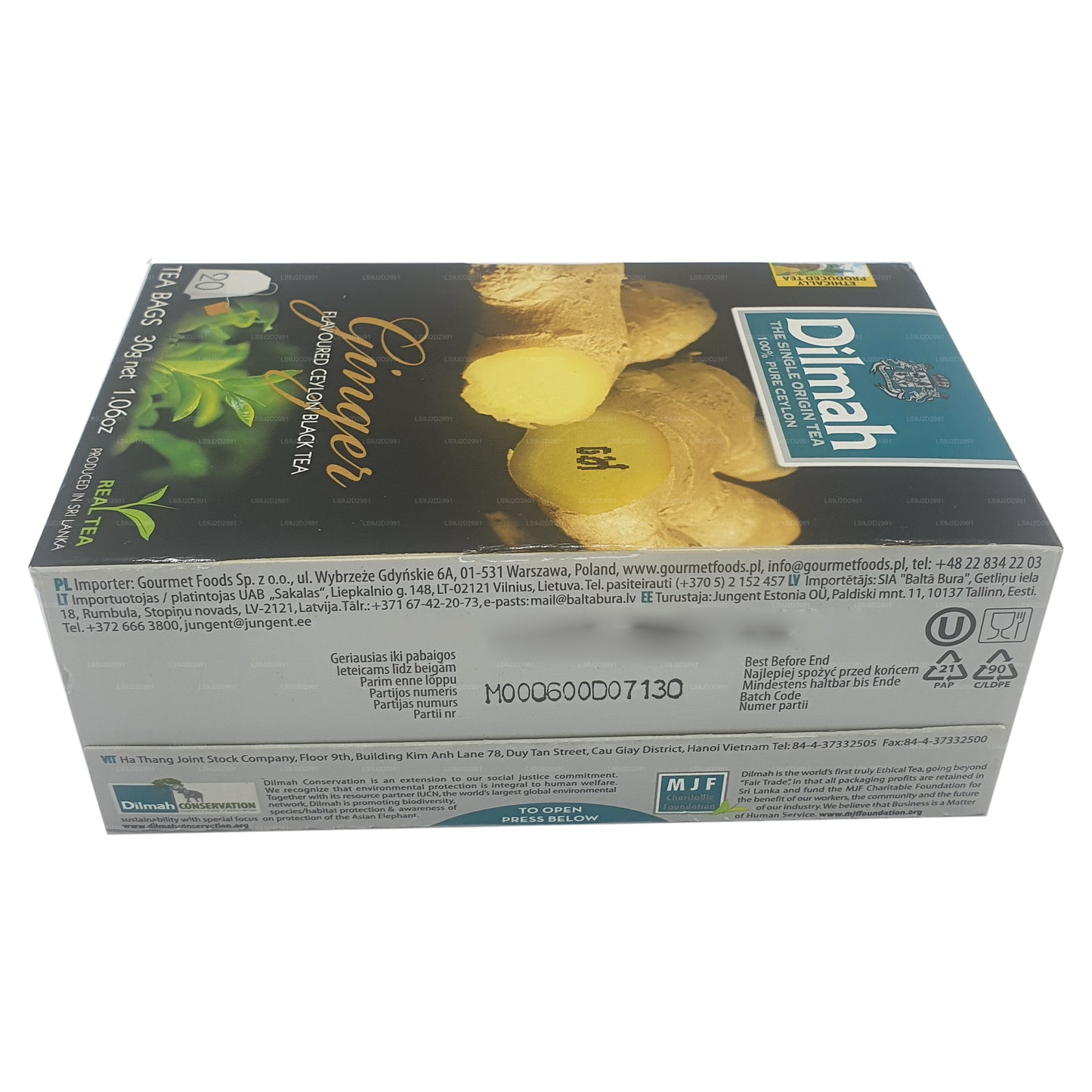 Té negro Dilmah con sabor a jengibre (30 g) 20 bolsitas de té