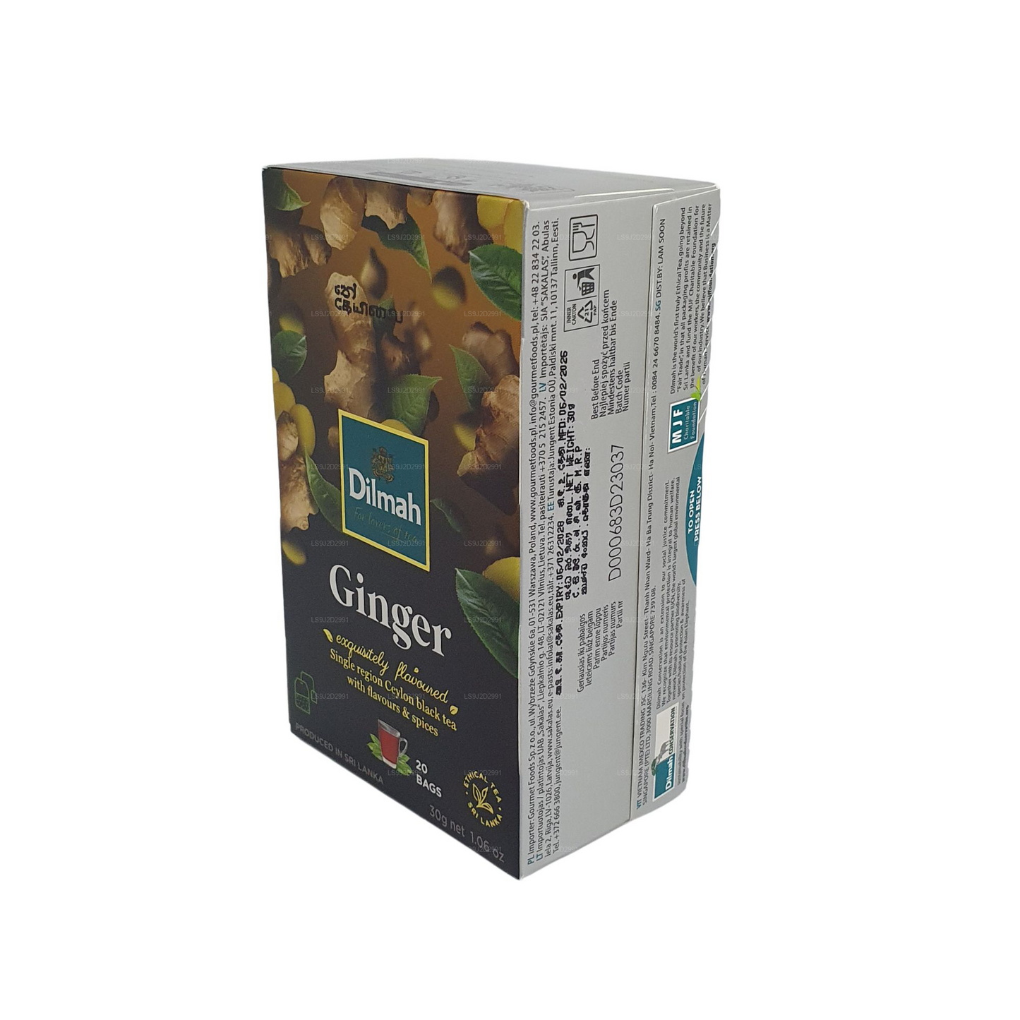 Té negro Dilmah con sabor a jengibre (30 g) 20 bolsitas de té