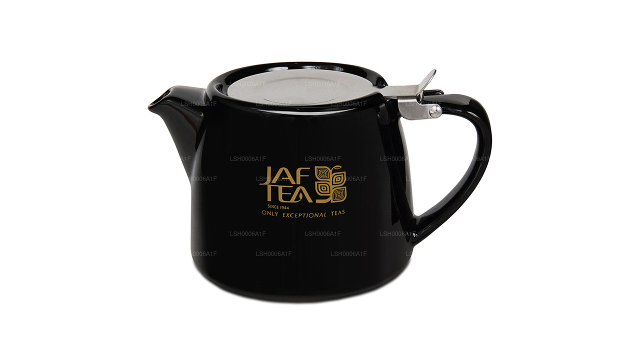 Tetera de porcelana Jaf Tea, color negro brillante, tipo tocón, con infusor de acero inoxidable