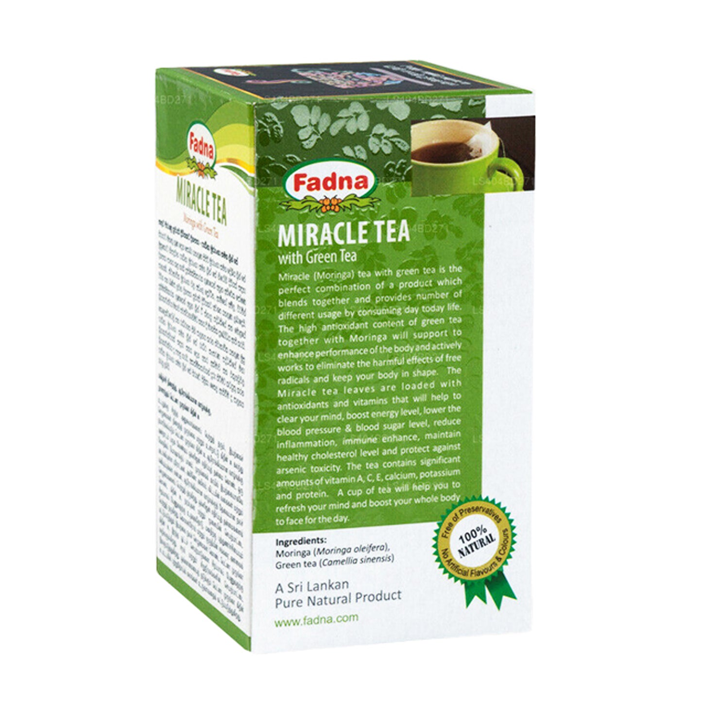 Fadna Miracle Tea Moringa con té verde (40 g), 20 bolsitas de té
