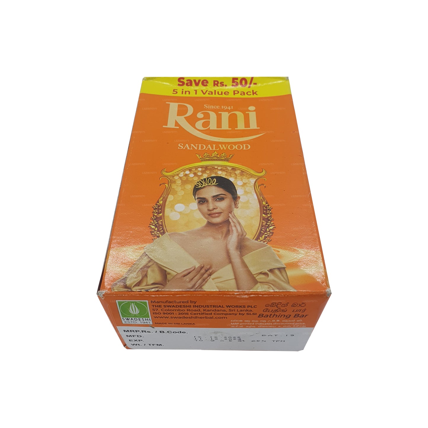 Jabón de sándalo Swadeshi Rani 5 en 1 (5 x 70 g)