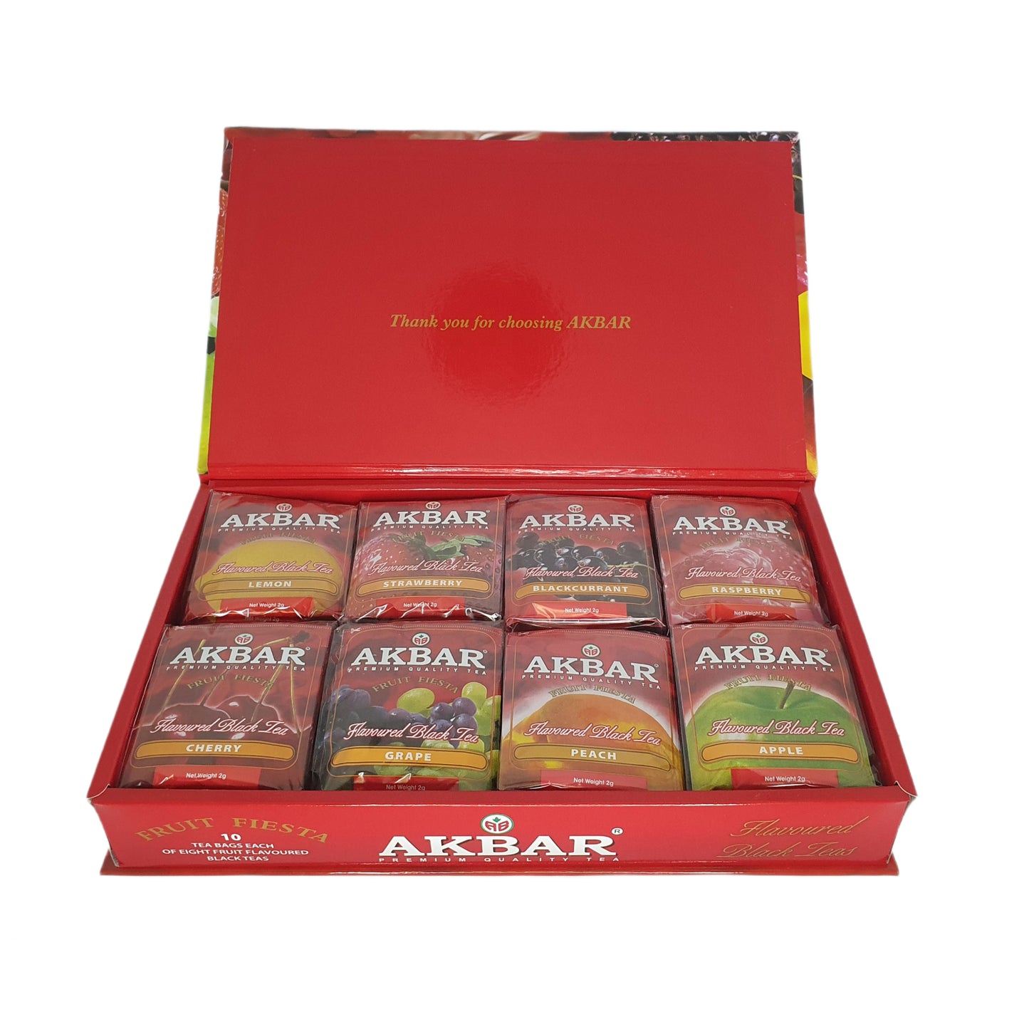 Caja de regalo Akbar Fruit Fiesta de té negro con sabor a 80 bolsitas de té (160 g)