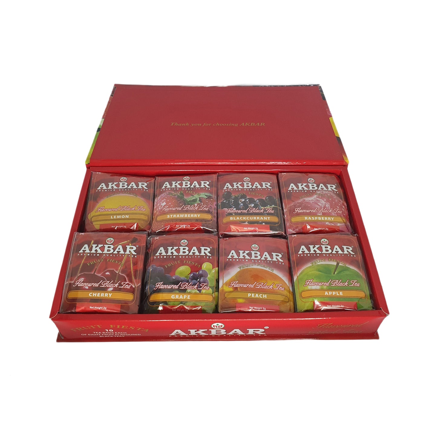 Caja de regalo Akbar Fruit Fiesta de té negro con sabor a 80 bolsitas de té (160 g)