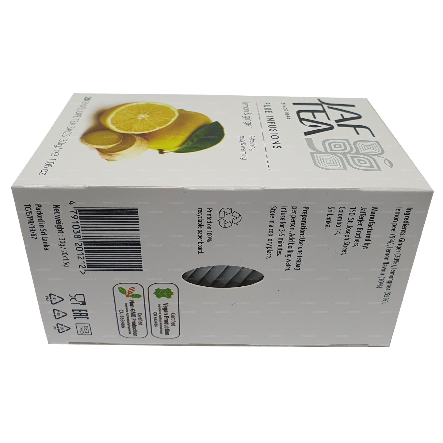 Jaf Tea Pure Infusions Lemon & Ginger  Foil Envelop Tea Bags (30g) 20 Tea Bags